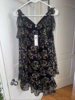 BCBG Black Floral Ruffle Slip Dress